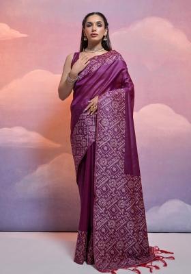 Wine Weaving Work Silk Saree Set