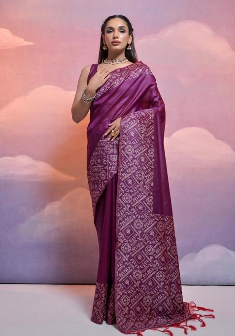 Wine Weaving Work Silk Saree Set