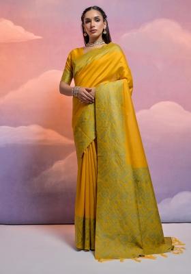 Yellow Weaving Work Silk Saree Set