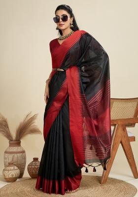 Black And Maroon Motif Silk Saree Set