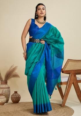 Blue Royal Motif Silk Saree Set