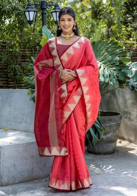 Gajari Maroon Zari Work Silk Saree Set