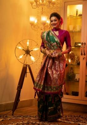 Green Pink Weaving Work Silk Saree Set