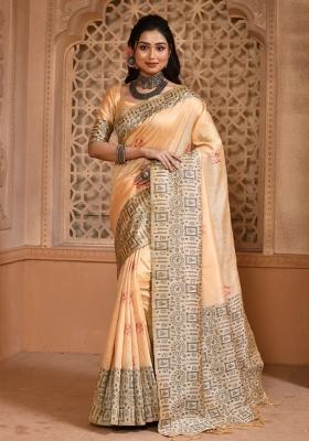 Cream Weaving Work Silk Saree Set
