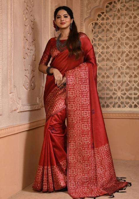 Maroon Weaving Work Silk Saree Set