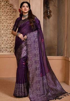 Wine Weaving Work Silk Saree Set