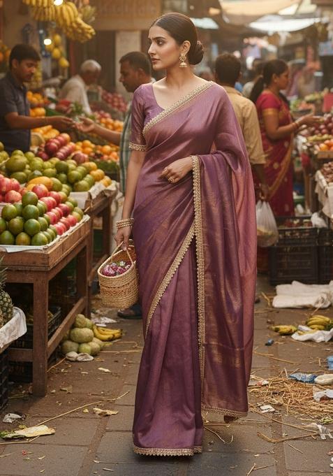 Pink Jacquard Work Chiffon Saree Set