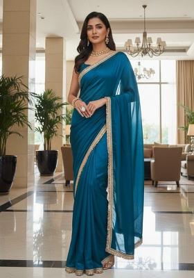 Teal Jacquard Work Chiffon Saree Set