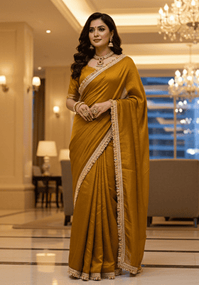 Yellow Jacquard Work Chiffon Saree Set