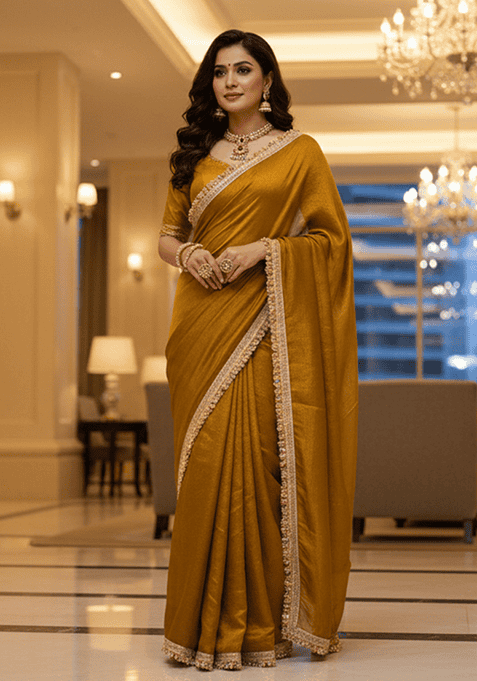 Yellow Jacquard Work Chiffon Saree Set