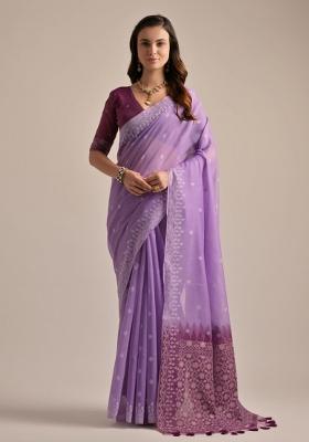 Lavender Wine Weaving Work Cotton Saree Set