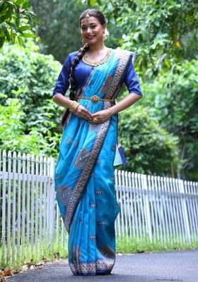 Blue Royal Printed Silk Saree Set