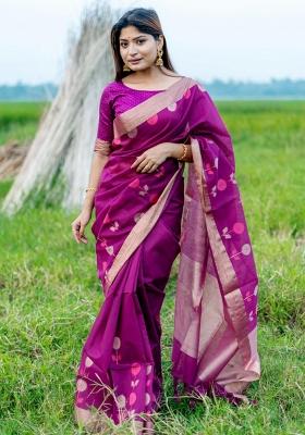 Purple Weaving Work Silk Saree Set