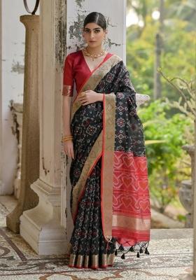 Black And Maroon Weaving Work Silk Saree Set