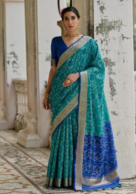 Firozi Blue Weaving Work Silk Saree Set