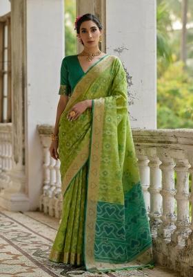 Pista Rama Green Weaving Work Silk Saree Set