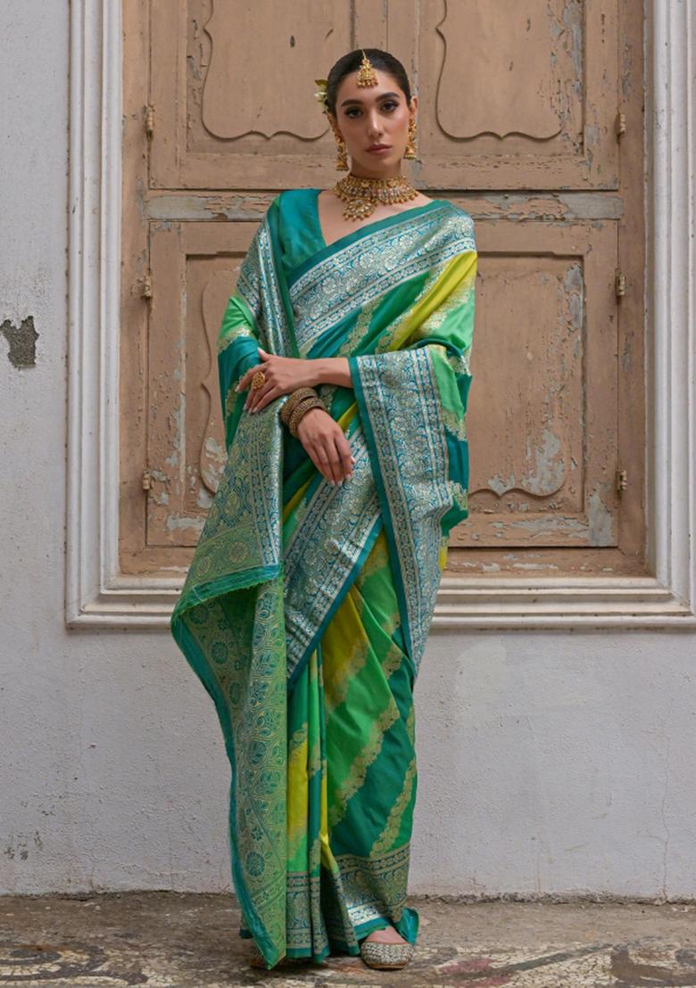 Multicolor Jacquard Work Silk Saree Set - Indya