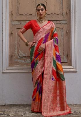 Multicolor Jacquard Work Silk Saree Set