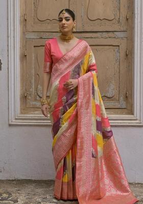 Multicolor Jacquard Work Silk Saree Set