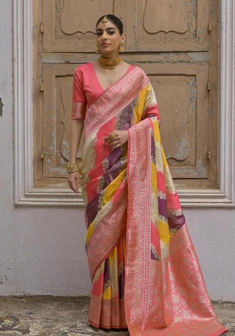 Multicolor Jacquard Work Silk Saree Set
