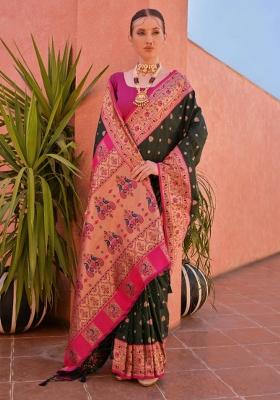 Black And Pink Jacquard Work Silk Saree Set