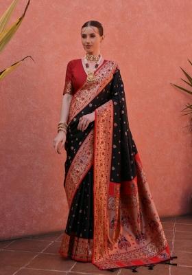 Black And Maroon Jacquard Work Silk Saree Set