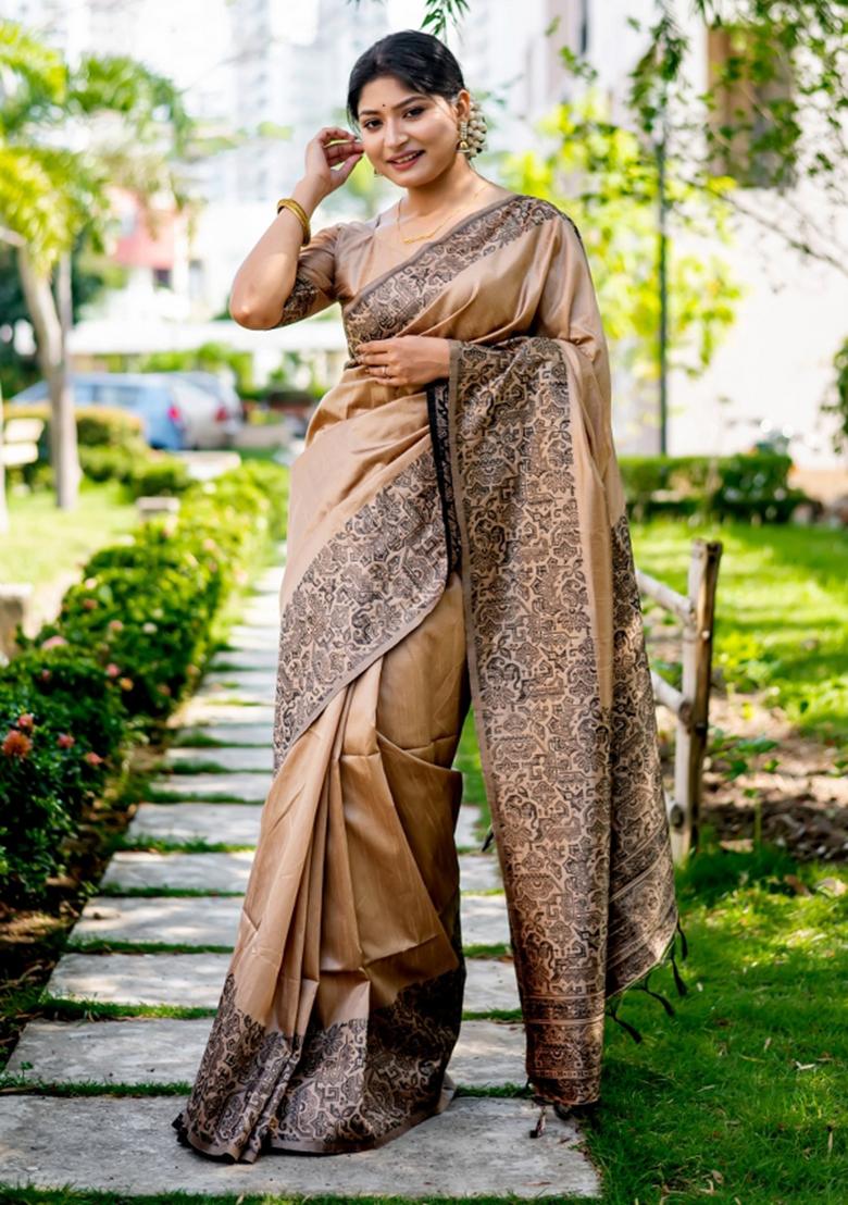 Chiku Weaving Work Silk Saree Set - Indya