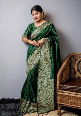 Green Weaving Work Silk Saree Set