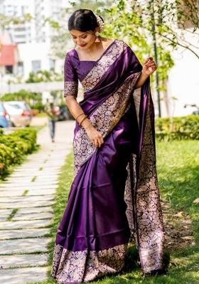 Purple Weaving Work Silk Saree Set