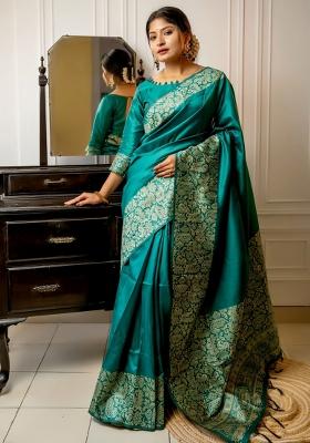 Rama Blue Weaving Work Silk Saree Set