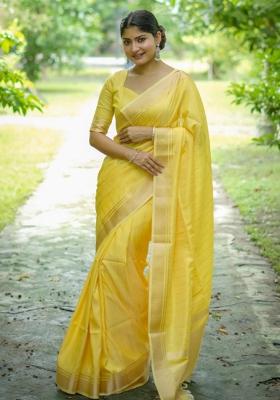 Yellow Zari Work Silk Saree Set