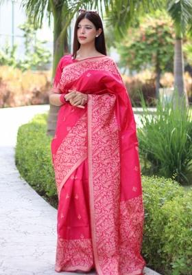 Pink Weaving Work Silk Saree Set