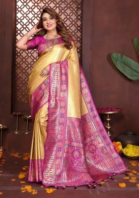 Yellow Woven Work Silk Saree