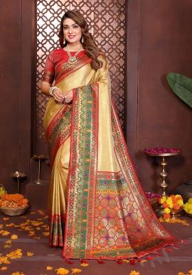 Red And Golden Woven Work Silk Saree