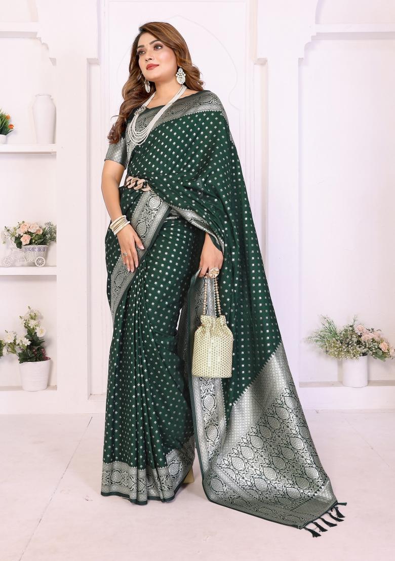 Green Weaving Work Silk Saree - Indya