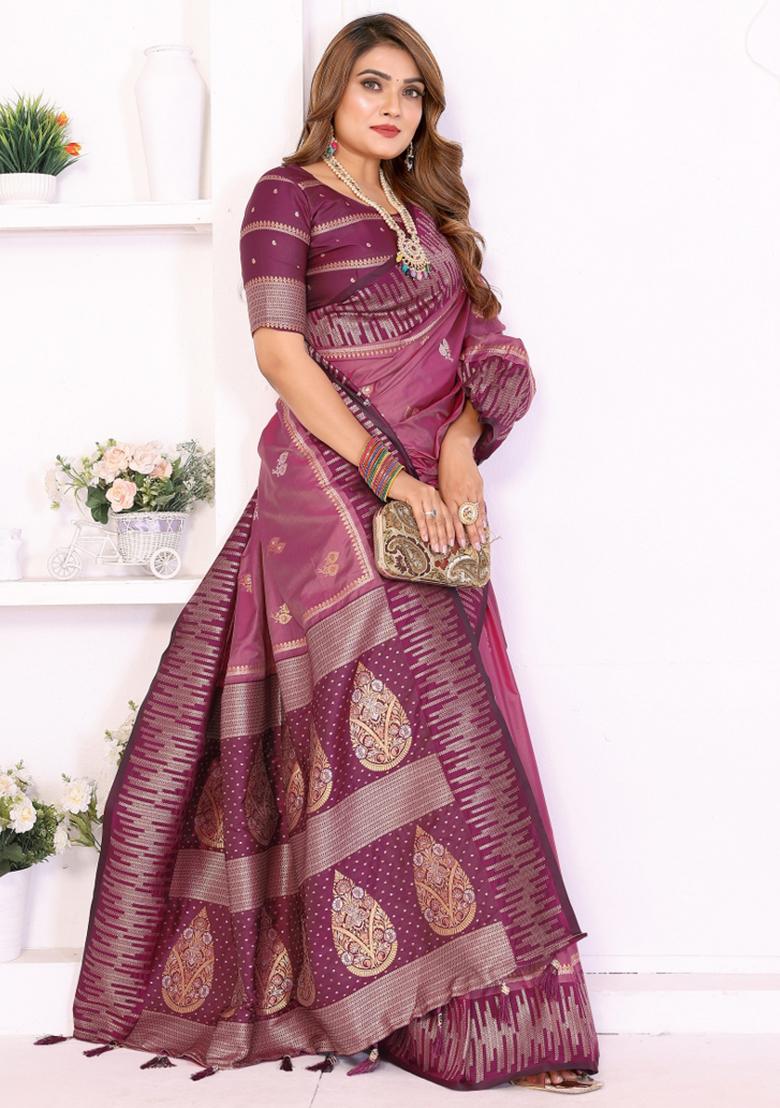 Wine Motif Silk Saree - Indya