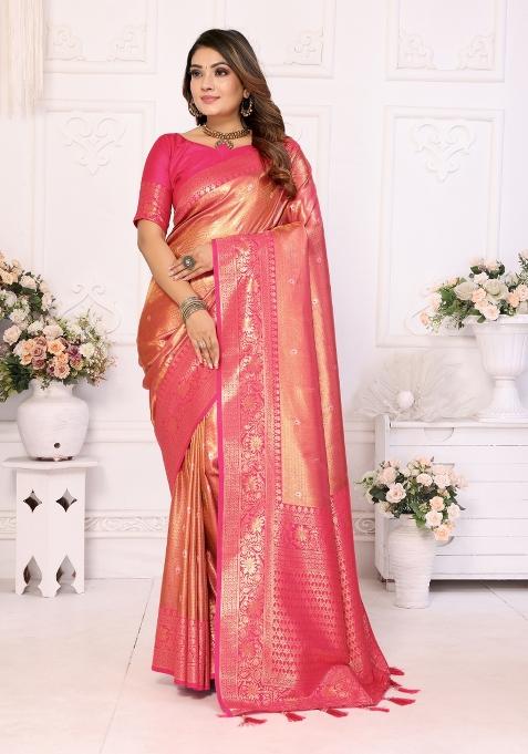 Pink Woven Work Silk Saree