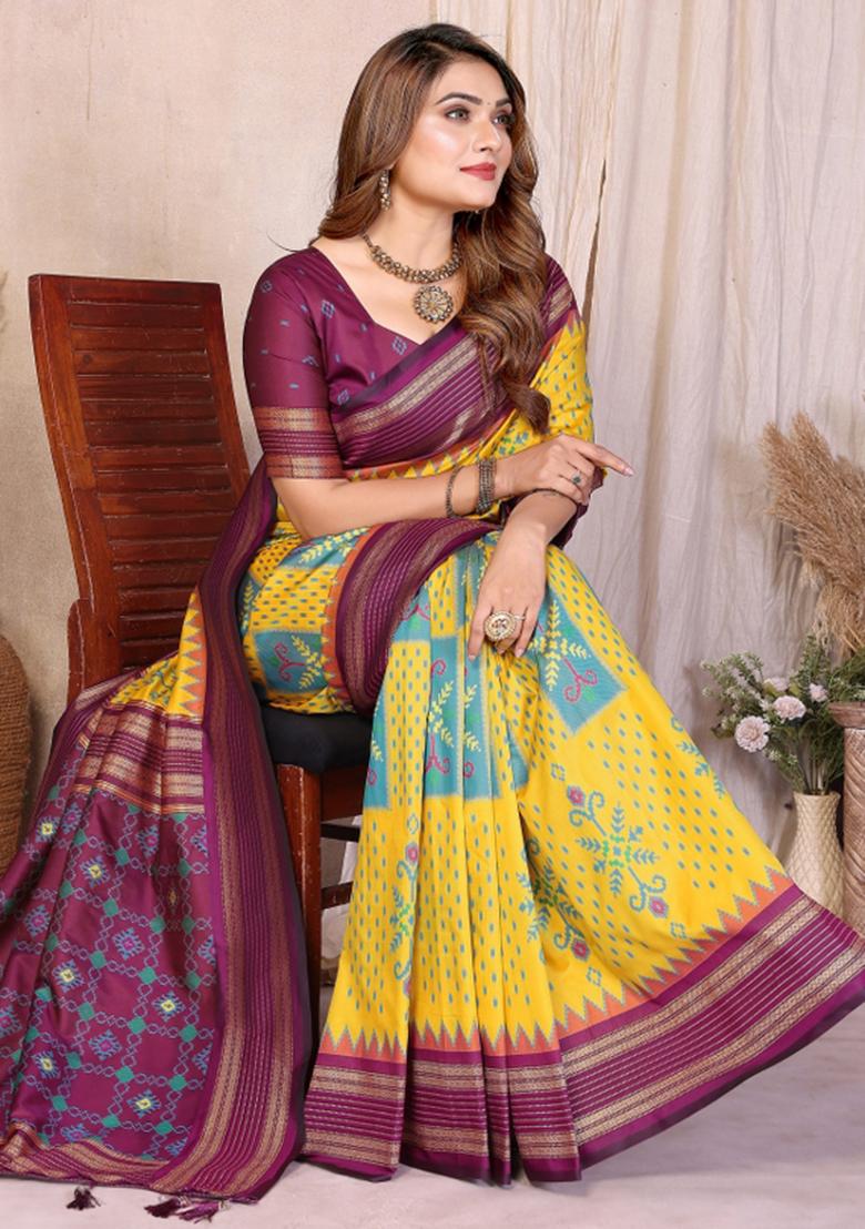 Wine Weaving Work Silk Saree - Indya
