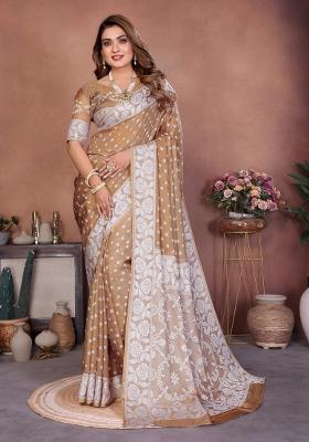 Brown Self Design Silk Saree