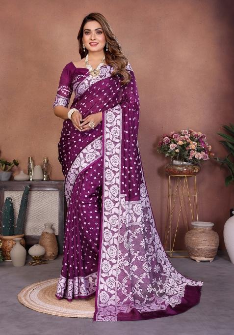 Wine Self Design Silk Saree
