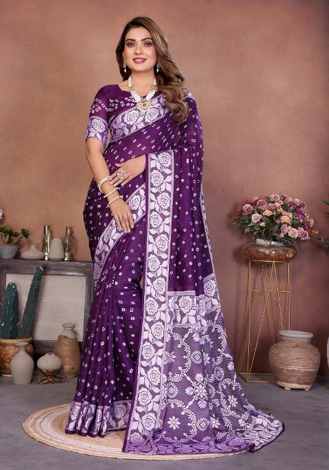 Purple Self Design Silk Saree