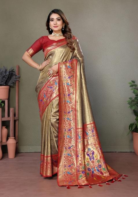 Chiku Woven Work Silk Saree