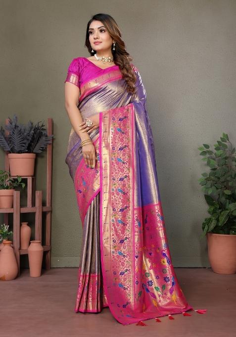 Magenta Woven Work Silk Saree