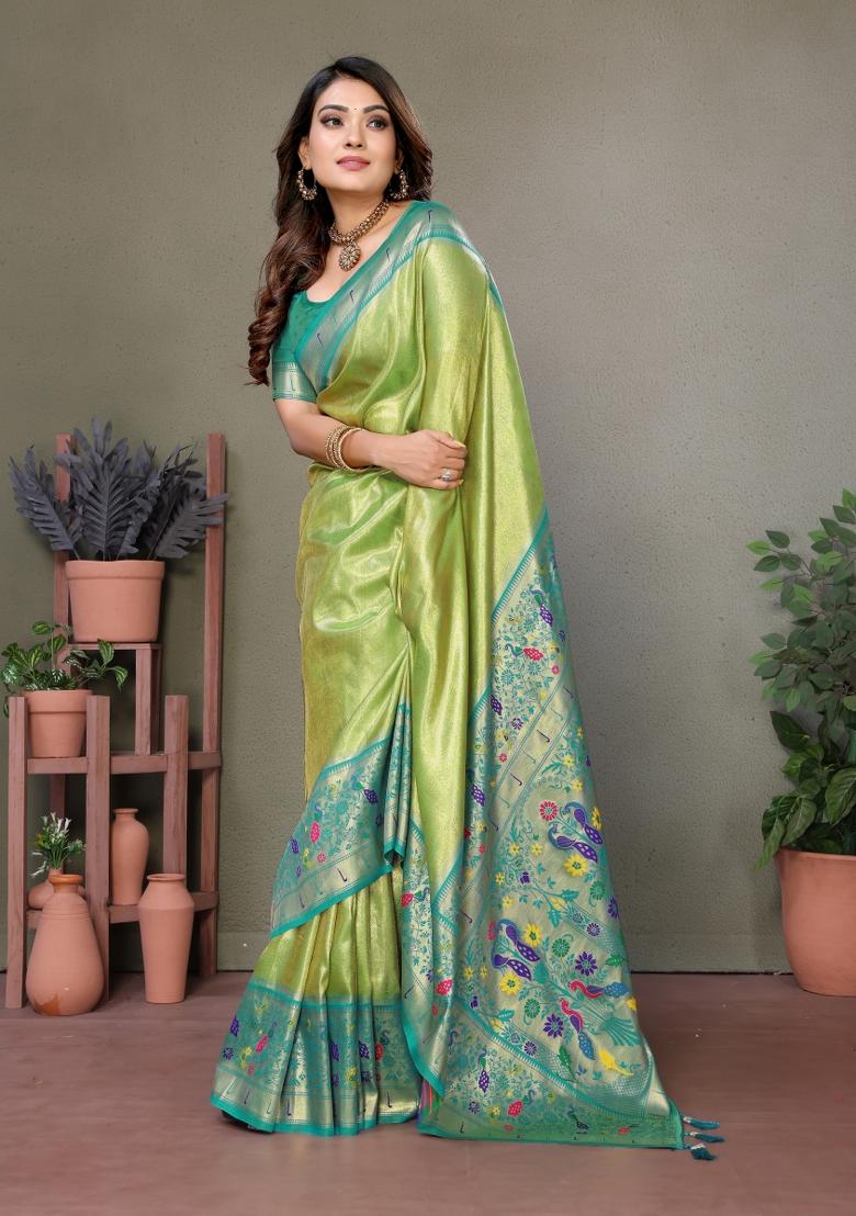 Parrot Woven Work Silk Saree - Indya