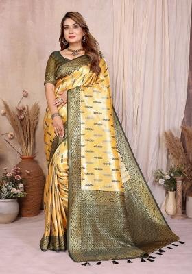 Yellow Woven Work Silk Saree