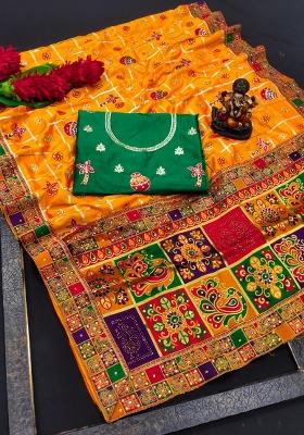 Yellow Embroidered Silk Saree