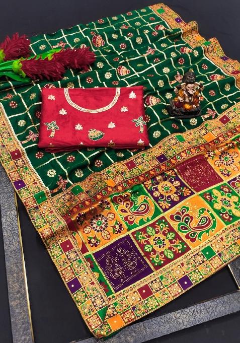 Green Embroidered Silk Saree