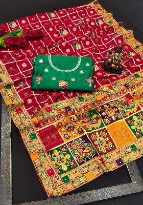 Red Embroidered Silk Saree