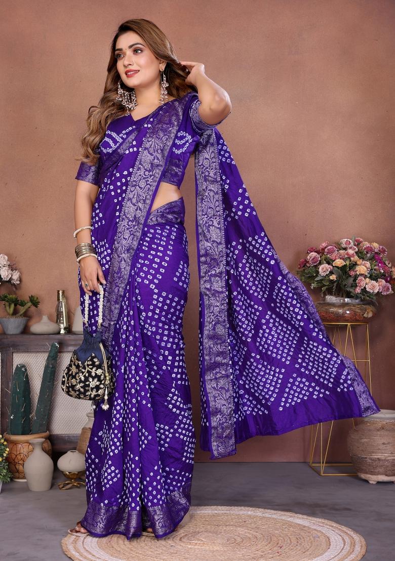 Blue Self Design Silk Saree - Indya