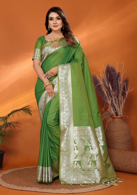 Green Weaving Work Silk Saree